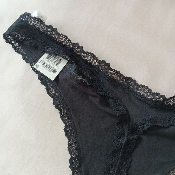 NWT JENNI Thong SIZE 3XL Solid Black w/ Lace Cotton Spandex - Picture 8 of 9